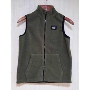 CAT Caterpillar Vest Youth Medium‎ 10/12 Green Fleece Full Zip Workwear Outdoor